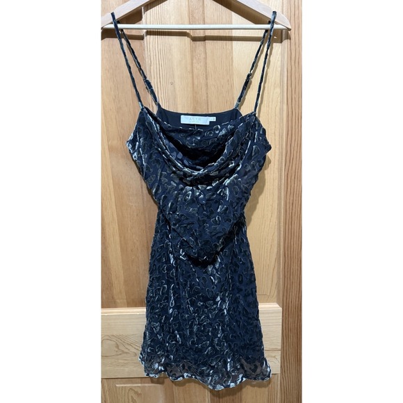 ASTR The Label Gabi Leopard Women's Mini Dress Large Dark Slate Burnout Cowl NWT - Picture 2 of 6
